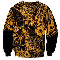Hawaii Pineapple Sweatshirt Paradise Flowers Pacific With Gold Polynesian Tribal - Wonder Print Shop
