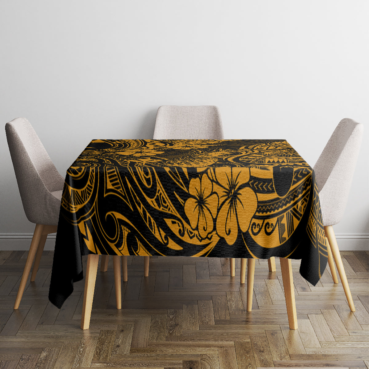 Hawaii Pineapple Tablecloth Paradise Flowers Pacific With Gold Polynesian Tribal - Wonder Print Shop