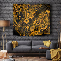 Hawaii Pineapple Tapestry Paradise Flowers Pacific With Gold Polynesian Tribal - Wonder Print Shop