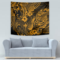 Hawaii Pineapple Tapestry Paradise Flowers Pacific With Gold Polynesian Tribal - Wonder Print Shop