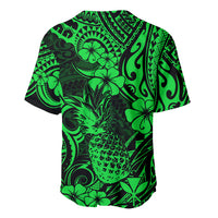 Hawaii Pineapple Baseball Jersey Paradise Flowers Pacific With Green Polynesian Tribal - Wonder Print Shop