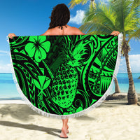 Hawaii Pineapple Beach Blanket Paradise Flowers Pacific With Green Polynesian Tribal - Wonder Print Shop