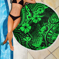Hawaii Pineapple Beach Blanket Paradise Flowers Pacific With Green Polynesian Tribal - Wonder Print Shop