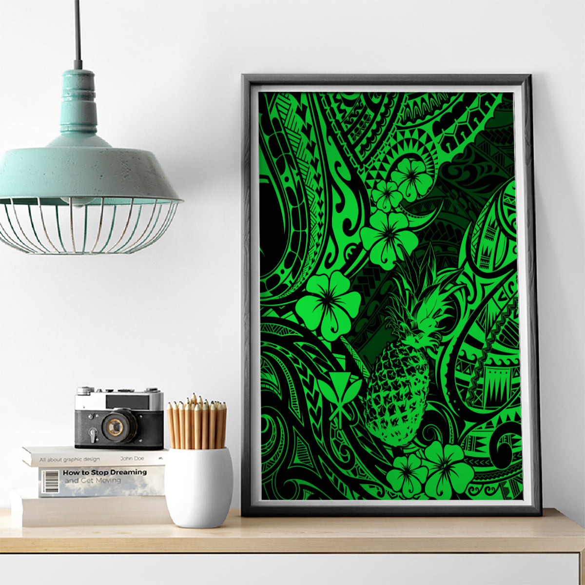 Hawaii Pineapple Canvas Wall Art Paradise Flowers Pacific With Green Polynesian Tribal - Wonder Print Shop