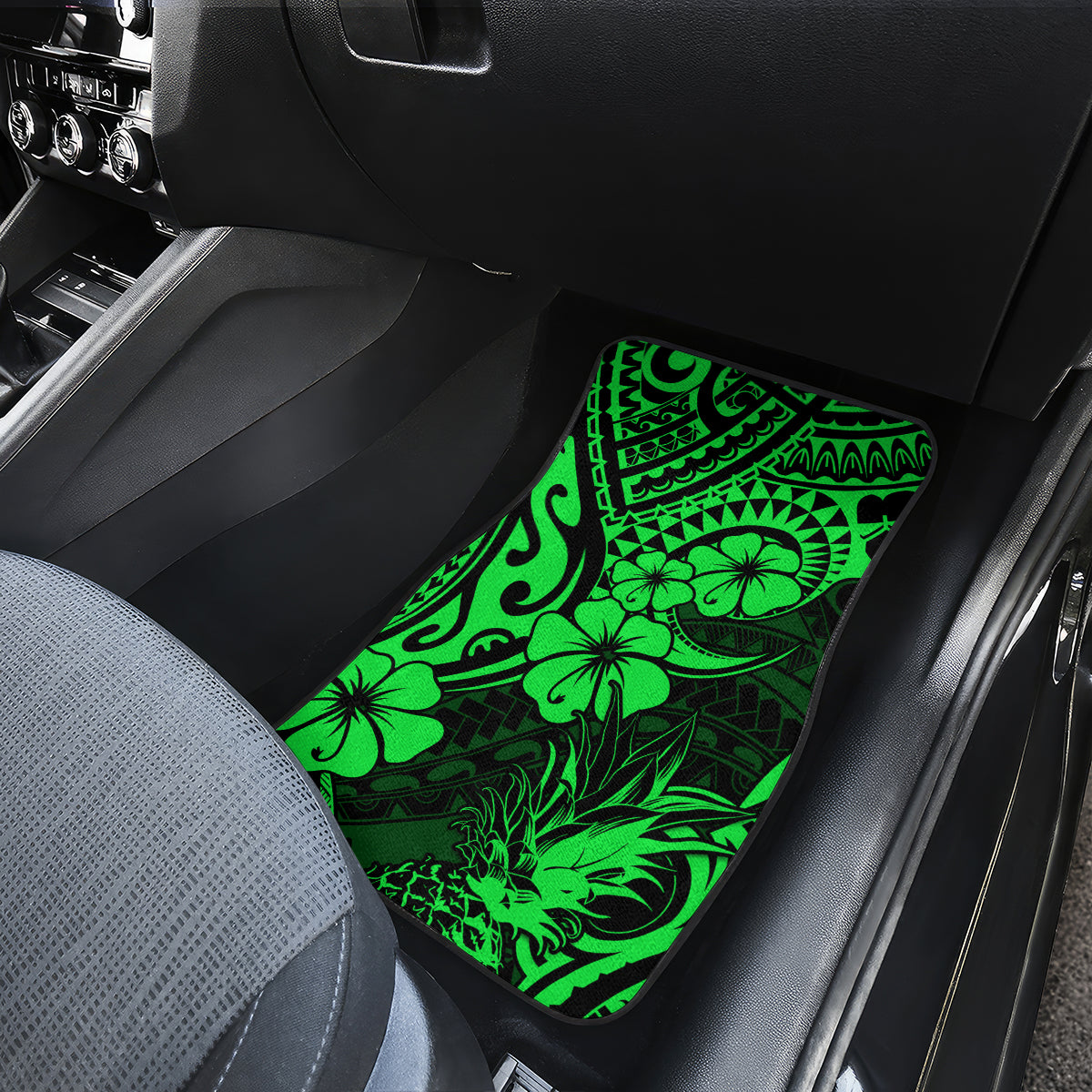 Hawaii Pineapple Car Mats Paradise Flowers Pacific With Green Polynesian Tribal - Wonder Print Shop