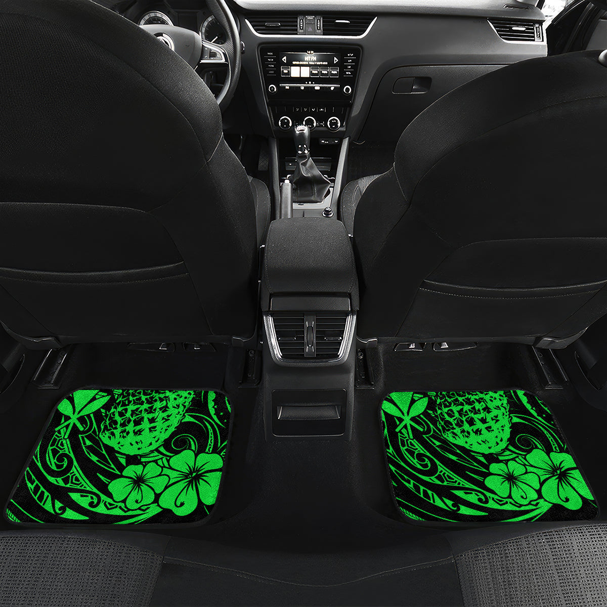 Hawaii Pineapple Car Mats Paradise Flowers Pacific With Green Polynesian Tribal - Wonder Print Shop