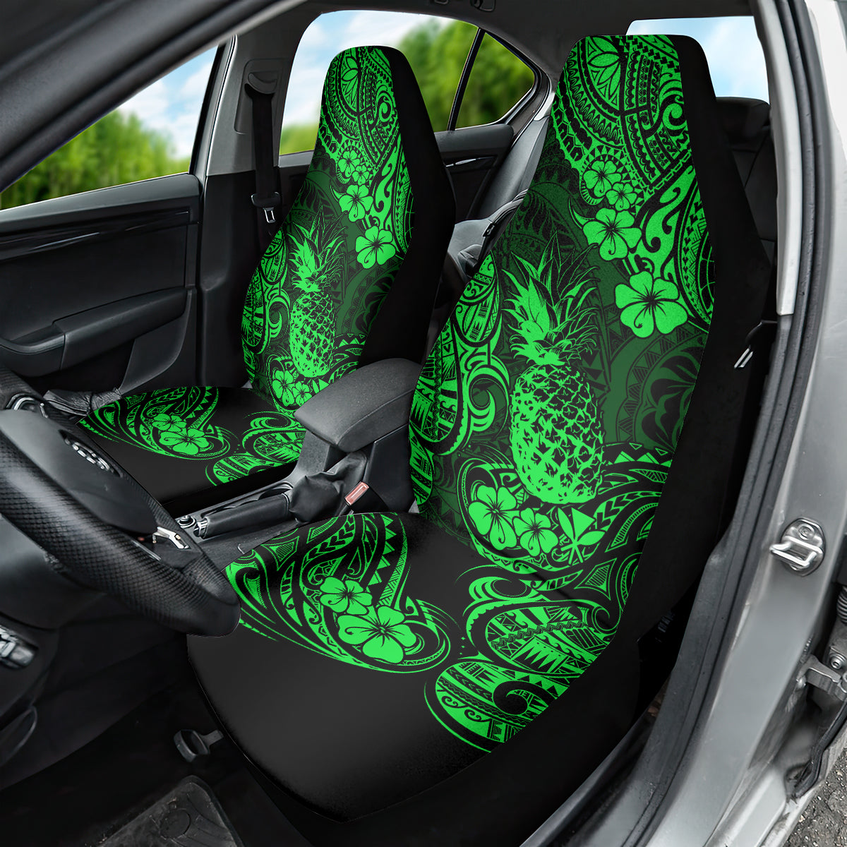 Hawaii Pineapple Car Seat Cover Paradise Flowers Pacific With Green Polynesian Tribal - Wonder Print Shop