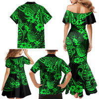 Hawaii Pineapple Family Matching Mermaid Dress and Hawaiian Shirt Paradise Flowers Pacific With Green Polynesian Tribal - Wonder Print Shop