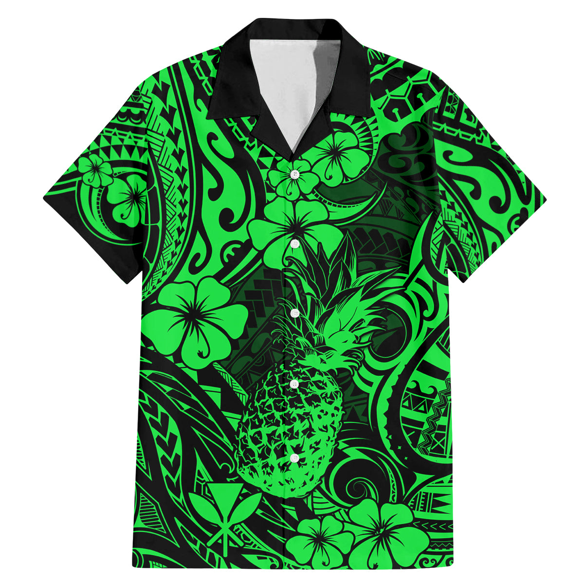 Hawaii Pineapple Family Matching Mermaid Dress and Hawaiian Shirt Paradise Flowers Pacific With Green Polynesian Tribal - Wonder Print Shop