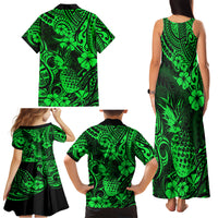 Hawaii Pineapple Family Matching Tank Maxi Dress and Hawaiian Shirt Paradise Flowers Pacific With Green Polynesian Tribal - Wonder Print Shop
