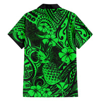 Hawaii Pineapple Hawaiian Shirt Paradise Flowers Pacific With Green Polynesian Tribal - Wonder Print Shop