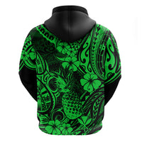 Hawaii Pineapple Hoodie Paradise Flowers Pacific With Green Polynesian Tribal - Wonder Print Shop