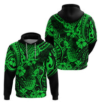 Hawaii Pineapple Hoodie Paradise Flowers Pacific With Green Polynesian Tribal - Wonder Print Shop