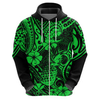 Hawaii Pineapple Hoodie Paradise Flowers Pacific With Green Polynesian Tribal - Wonder Print Shop