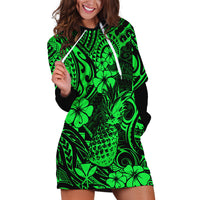 Hawaii Pineapple Hoodie Dress Paradise Flowers Pacific With Green Polynesian Tribal - Wonder Print Shop