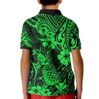 Hawaii Pineapple Kid Polo Shirt Paradise Flowers Pacific With Green Polynesian Tribal - Wonder Print Shop