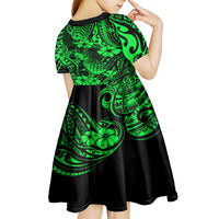 Hawaii Pineapple Kid Short Sleeve Dress Paradise Flowers Pacific With Green Polynesian Tribal - Wonder Print Shop
