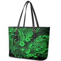 Hawaii Pineapple Leather Tote Bag Paradise Flowers Pacific With Green Polynesian Tribal - Wonder Print Shop