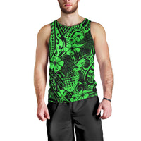 Hawaii Pineapple Men Tank Top Paradise Flowers Pacific With Green Polynesian Tribal - Wonder Print Shop