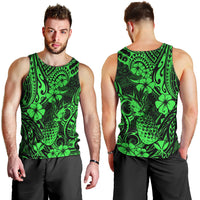 Hawaii Pineapple Men Tank Top Paradise Flowers Pacific With Green Polynesian Tribal - Wonder Print Shop