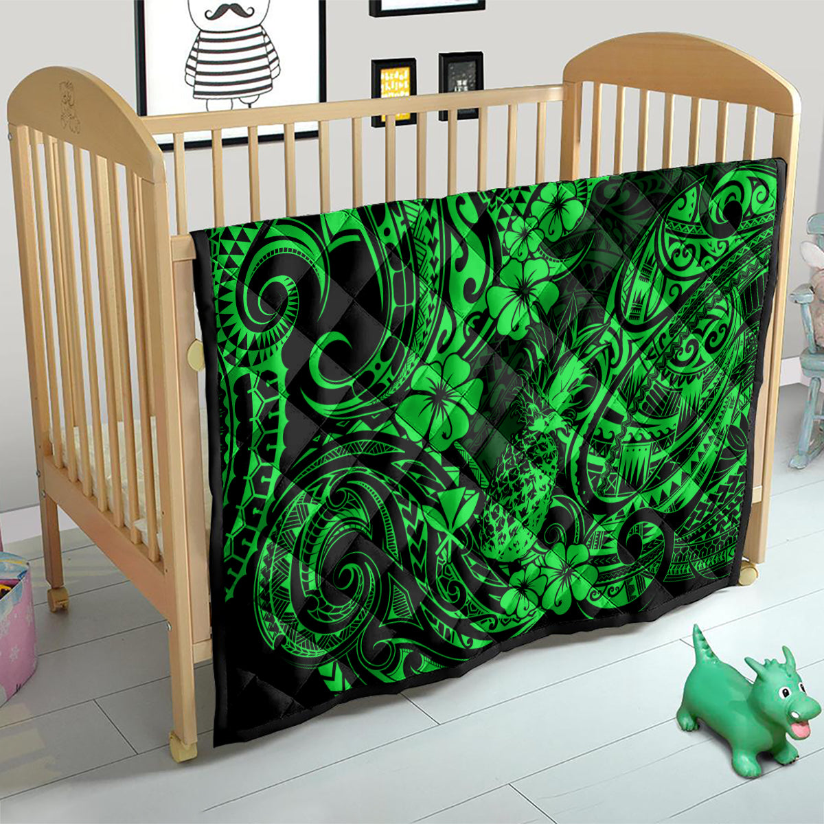 Hawaii Pineapple Quilt Paradise Flowers Pacific With Green Polynesian Tribal - Wonder Print Shop