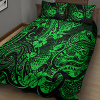 Hawaii Pineapple Quilt Bed Set Paradise Flowers Pacific With Green Polynesian Tribal - Wonder Print Shop