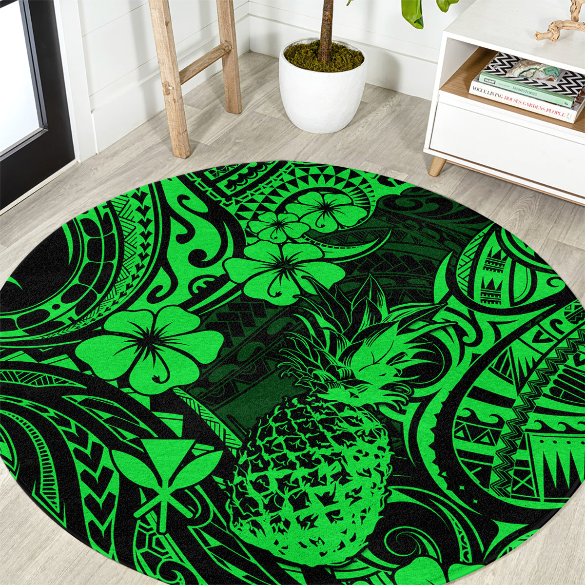 hawaii-pineapple-round-carpet-paradise-flowers-pacific-with-green-polynesian-tribal