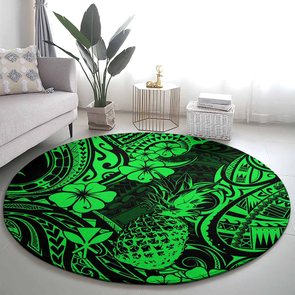 hawaii-pineapple-round-carpet-paradise-flowers-pacific-with-green-polynesian-tribal
