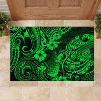 Hawaii Pineapple Rubber Doormat Paradise Flowers Pacific With Green Polynesian Tribal - Wonder Print Shop