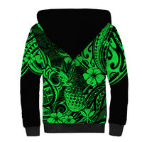 Hawaii Pineapple Sherpa Hoodie Paradise Flowers Pacific With Green Polynesian Tribal - Wonder Print Shop