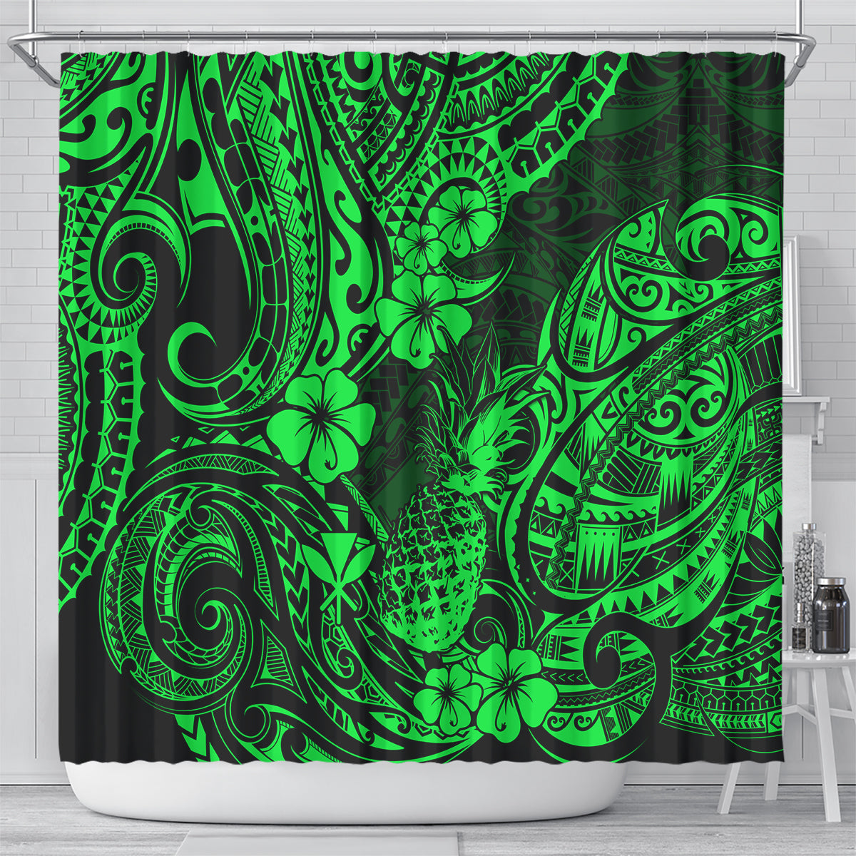 hawaii-pineapple-shower-curtain-paradise-flowers-pacific-with-green-polynesian-tribal
