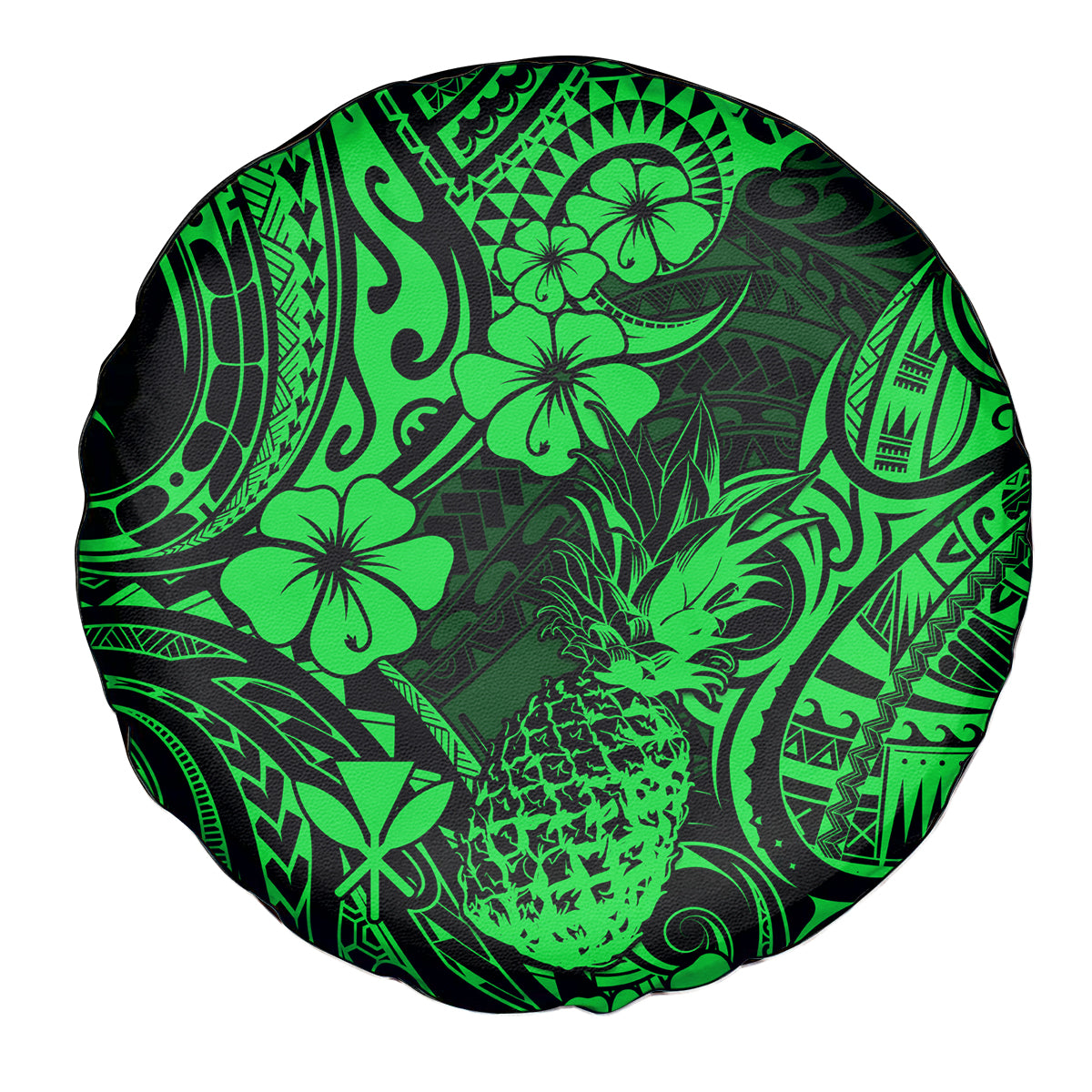 Hawaii Pineapple Spare Tire Cover Paradise Flowers Pacific With Green Polynesian Tribal - Wonder Print Shop