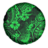 Hawaii Pineapple Spare Tire Cover Paradise Flowers Pacific With Green Polynesian Tribal - Wonder Print Shop