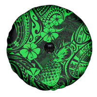 Hawaii Pineapple Spare Tire Cover Paradise Flowers Pacific With Green Polynesian Tribal - Wonder Print Shop