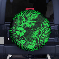 Hawaii Pineapple Spare Tire Cover Paradise Flowers Pacific With Green Polynesian Tribal - Wonder Print Shop