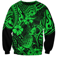 Hawaii Pineapple Sweatshirt Paradise Flowers Pacific With Green Polynesian Tribal - Wonder Print Shop