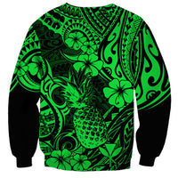 Hawaii Pineapple Sweatshirt Paradise Flowers Pacific With Green Polynesian Tribal - Wonder Print Shop