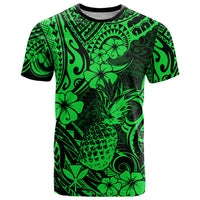 Hawaii Pineapple T Shirt Paradise Flowers Pacific With Green Polynesian Tribal - Wonder Print Shop