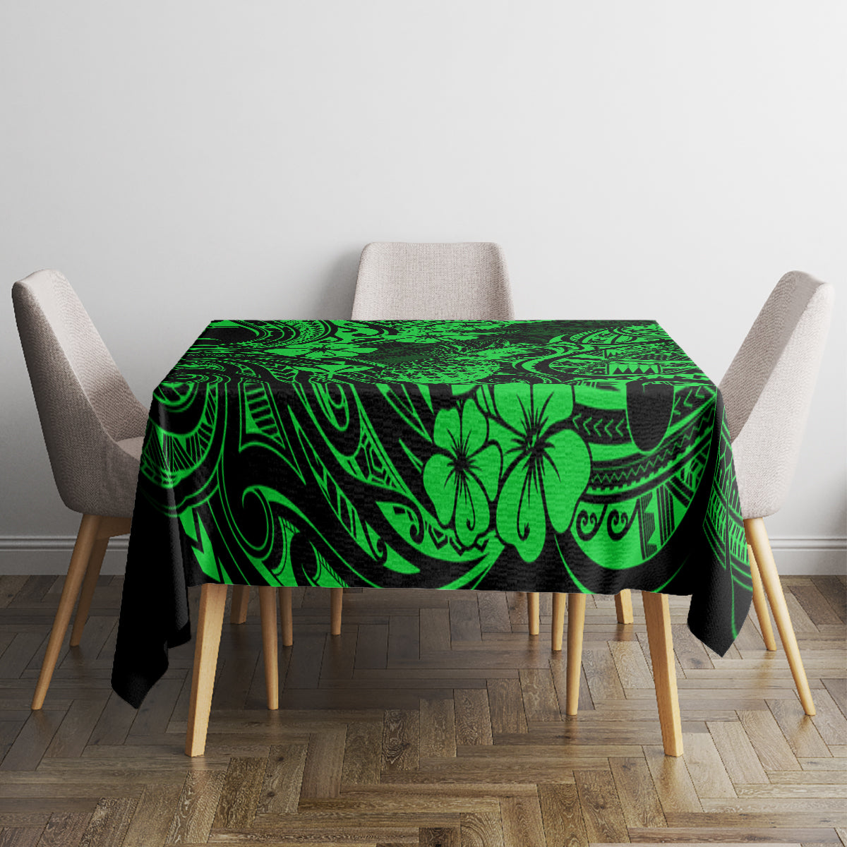 Hawaii Pineapple Tablecloth Paradise Flowers Pacific With Green Polynesian Tribal - Wonder Print Shop