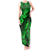 Hawaii Pineapple Tank Maxi Dress Paradise Flowers Pacific With Green Polynesian Tribal - Wonder Print Shop