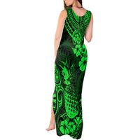 Hawaii Pineapple Tank Maxi Dress Paradise Flowers Pacific With Green Polynesian Tribal - Wonder Print Shop