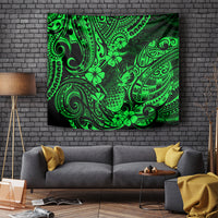 Hawaii Pineapple Tapestry Paradise Flowers Pacific With Green Polynesian Tribal - Wonder Print Shop