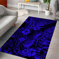 Hawaii Pineapple Area Rug Paradise Flowers Pacific With Navy Blue Polynesian Tribal - Wonder Print Shop