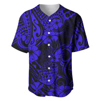 Hawaii Pineapple Baseball Jersey Paradise Flowers Pacific With Navy Blue Polynesian Tribal - Wonder Print Shop