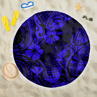 Hawaii Pineapple Beach Blanket Paradise Flowers Pacific With Navy Blue Polynesian Tribal - Wonder Print Shop