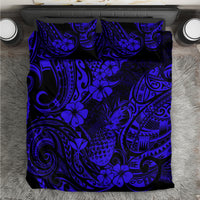 Hawaii Pineapple Bedding Set Paradise Flowers Pacific With Navy Blue Polynesian Tribal - Wonder Print Shop