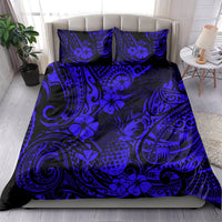 Hawaii Pineapple Bedding Set Paradise Flowers Pacific With Navy Blue Polynesian Tribal - Wonder Print Shop