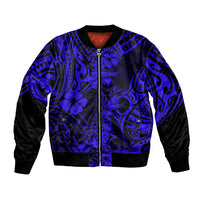 Hawaii Pineapple Bomber Jacket Paradise Flowers Pacific With Navy Blue Polynesian Tribal - Wonder Print Shop