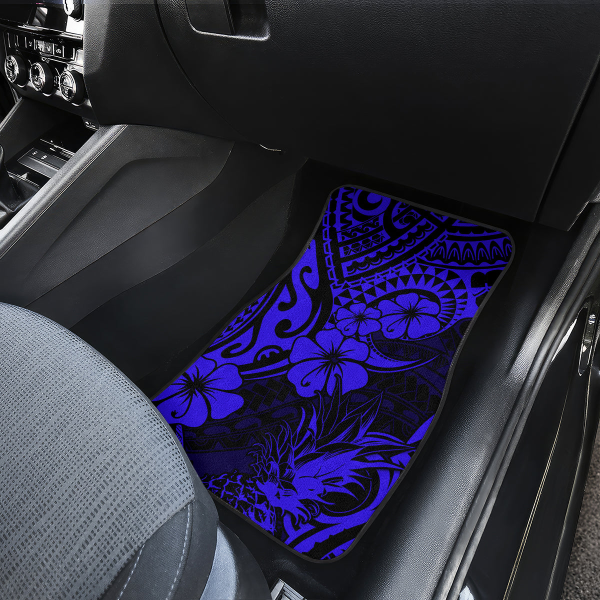 Hawaii Pineapple Car Mats Paradise Flowers Pacific With Navy Blue Polynesian Tribal - Wonder Print Shop