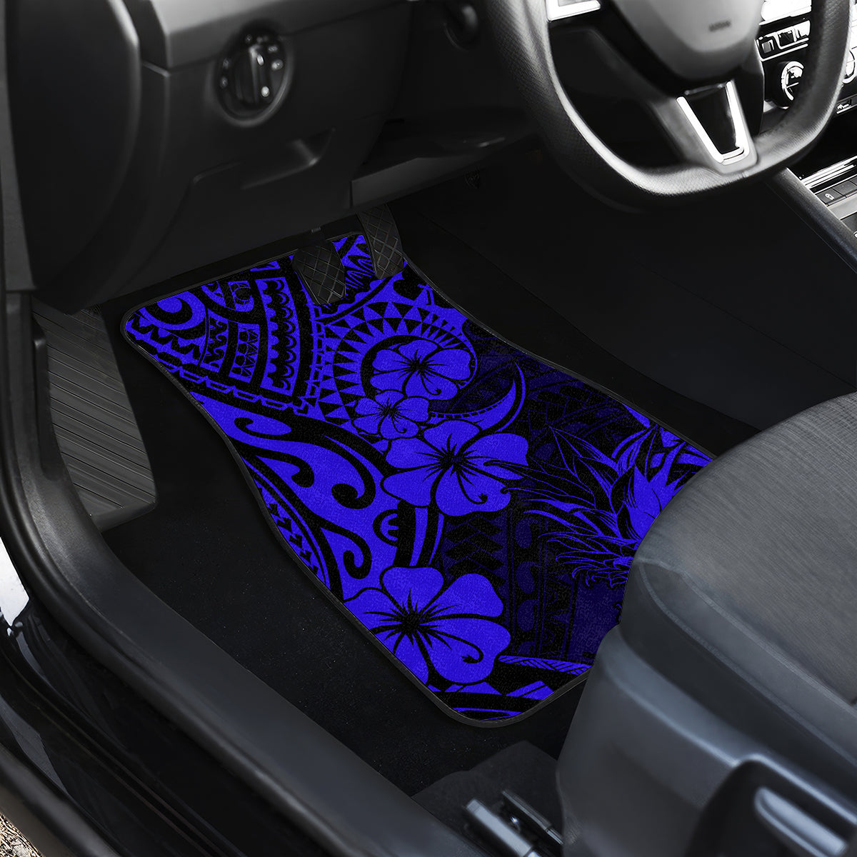 Hawaii Pineapple Car Mats Paradise Flowers Pacific With Navy Blue Polynesian Tribal - Wonder Print Shop